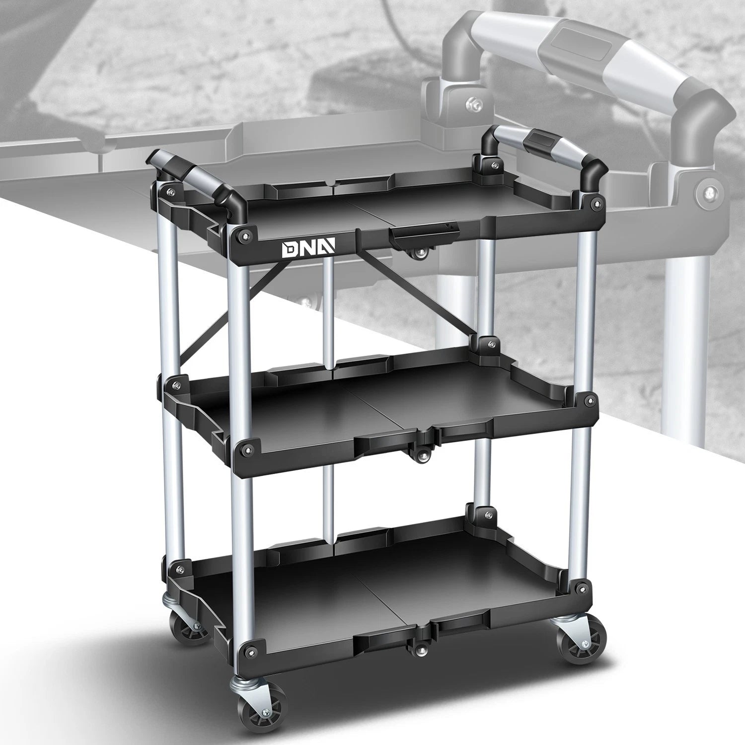 Silver 3 Level Folding Service Cart With Casters | Built Supply Co