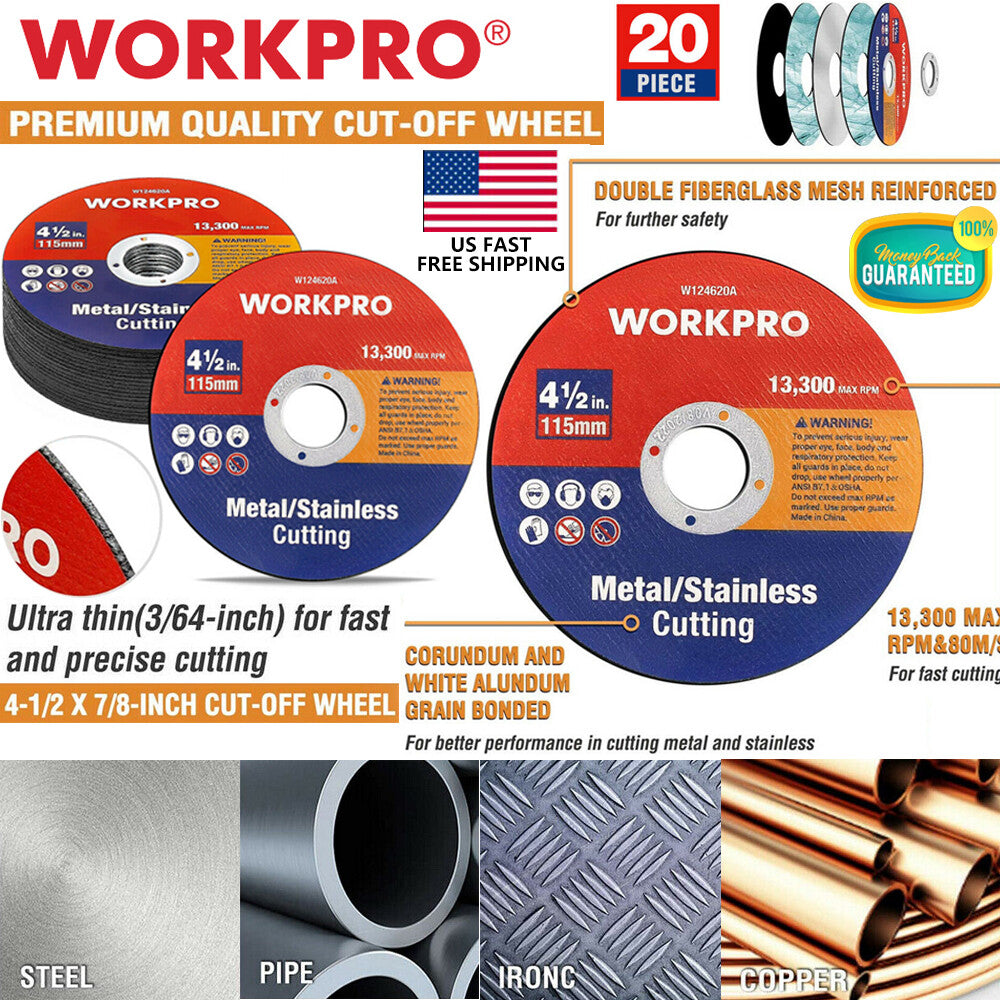 WORKPRO 4-1/2" 20 Pack Cut off Wheels Metal Stainless Steel Grinder