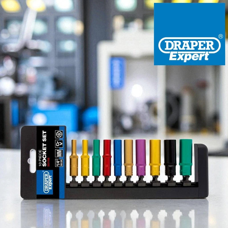 1/4" Sq Dr Deep Socket Set Metric Colour Coded Chrome Vanadium Draper