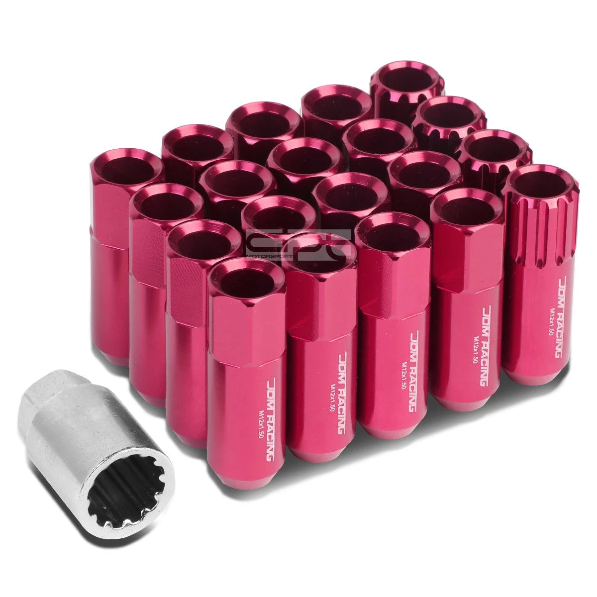Aluminum Pink 16 Lug+4 Lock Nuts+adapter M12x1.5 20mm Od/60mm Tall