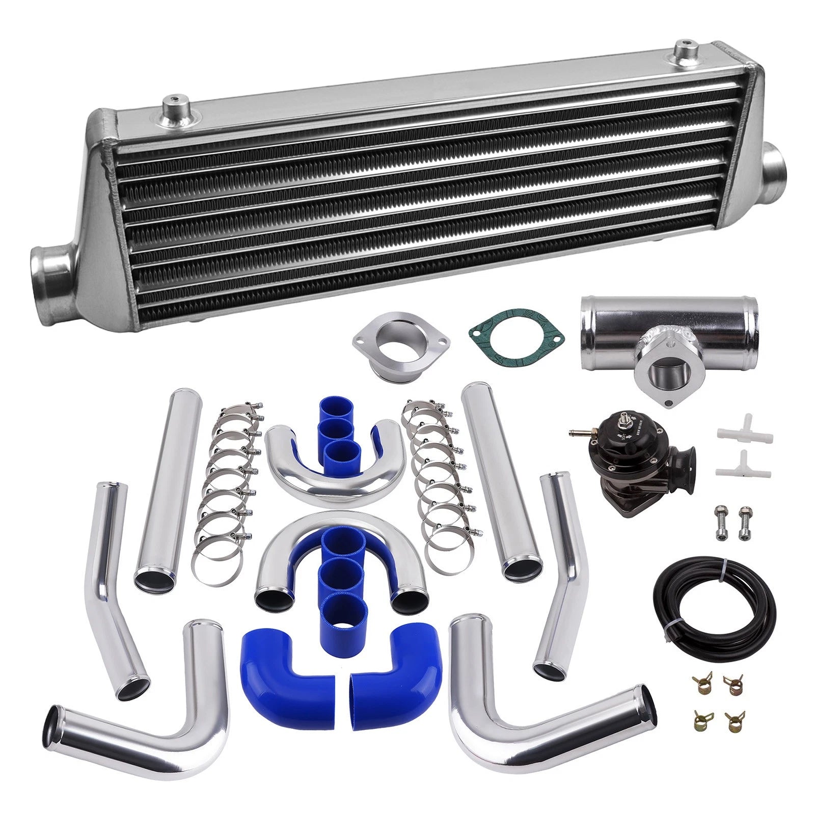 Aluminum Turbo Intercooler 27"x7"x2.5" &amp; 2.5" Pipe Tube &amp; Silicone Hose Kit