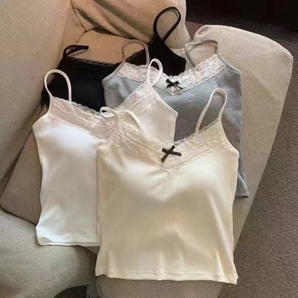 Women Lace Camisole Tank Top With Minimal Chest Pad For Inner Outer