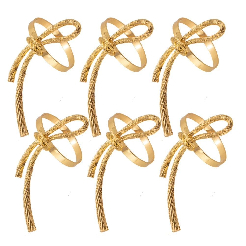Gold Bow Napkin Rings Set Of 6 For Wedding Receptions And Celebration