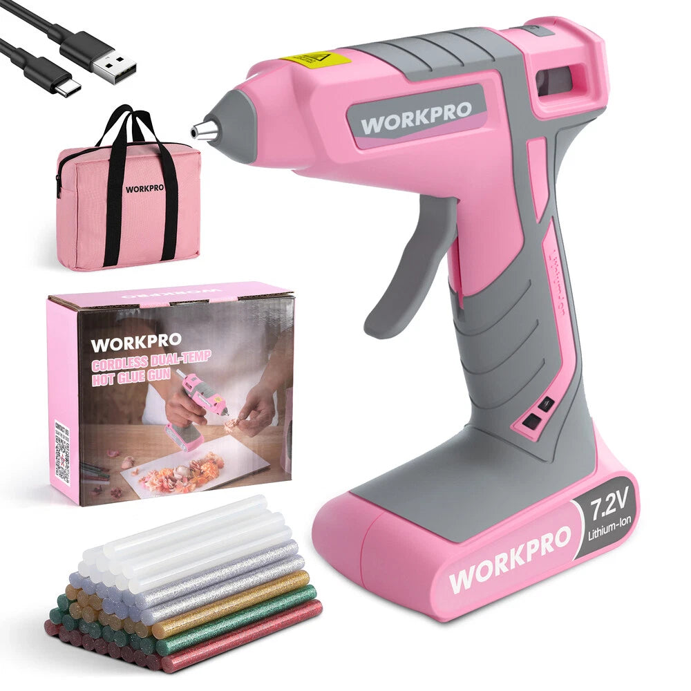 Workpro Cordless Hot Glue Gun Kit 30s Fast Preheating 7.2V Dual-temp