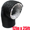 12" Dia x 25ft Long Black Insulated Flexible Ducting Air Ventilation HVAC Hydro