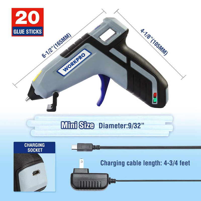 WORKPRO Cordless Hot Glue Gun Kit 20 Pcs Sticks by WORKPRO