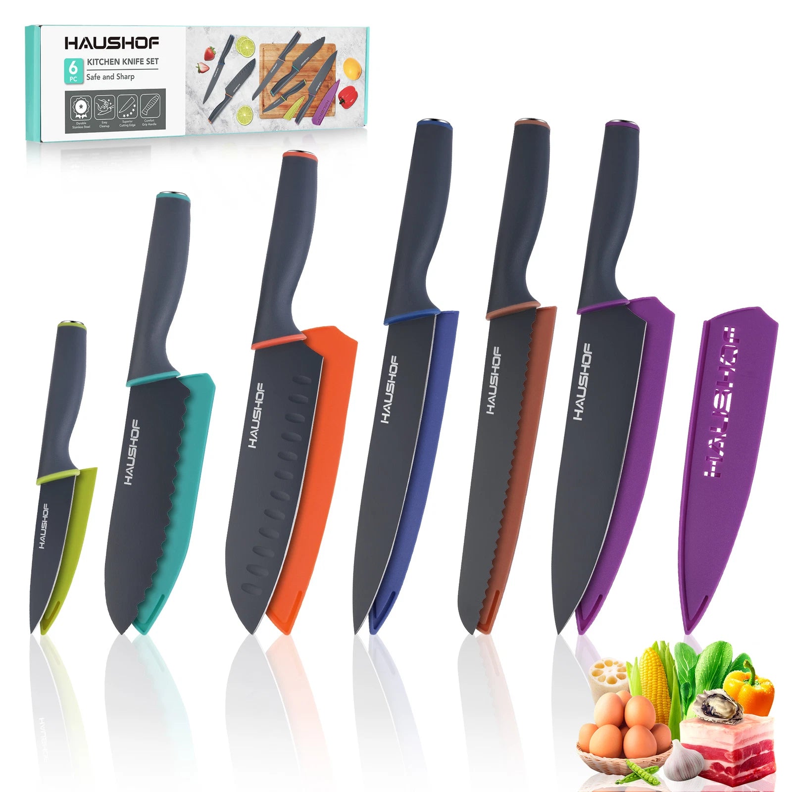 Haushof 12-pieces Kitchen Knife Set Knives Set With 6 Colorful