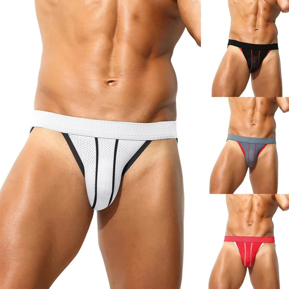 Mens Mesh Sports Briefs Low Rise Underwear With Bulge Pouch Breathable