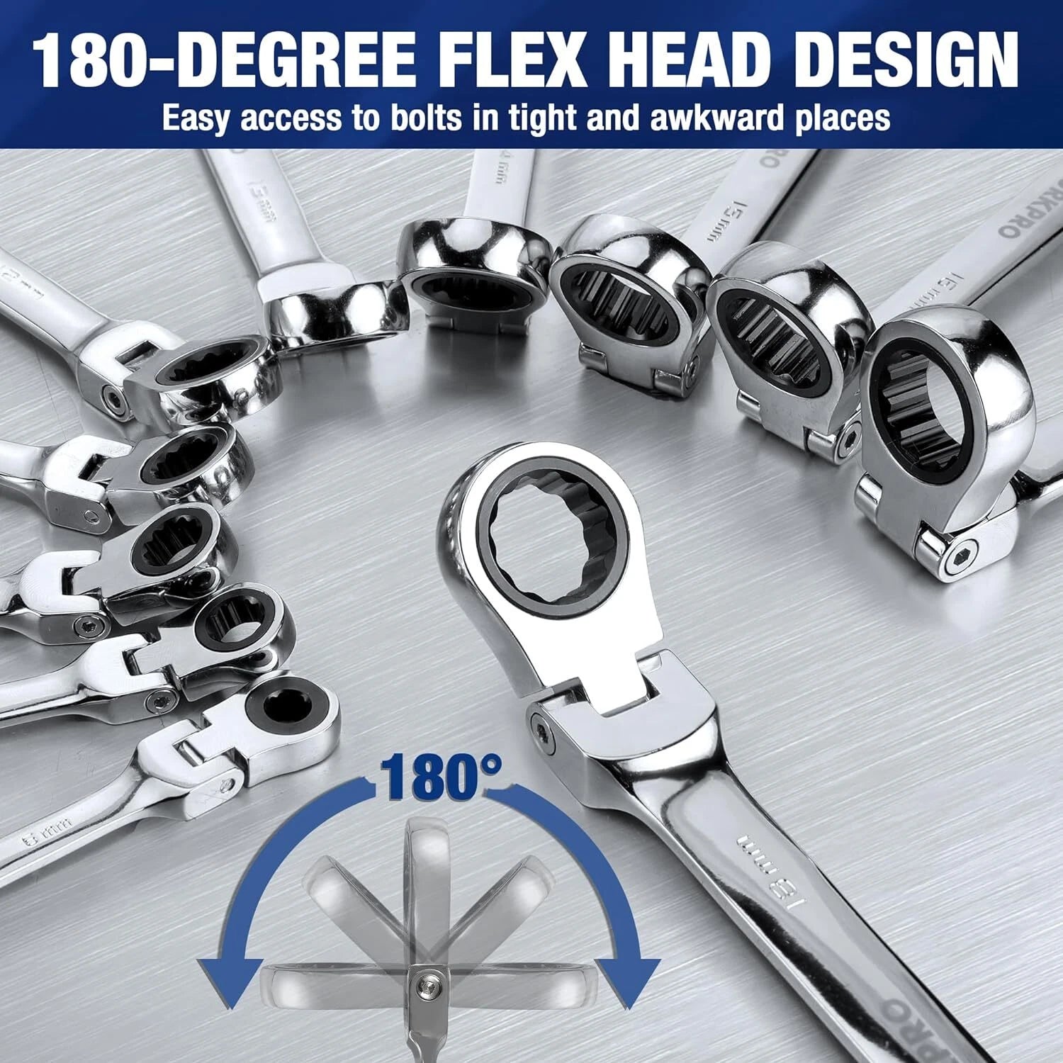 22-pieces Ratcheting Combination Wrench Set Flex-head Metric