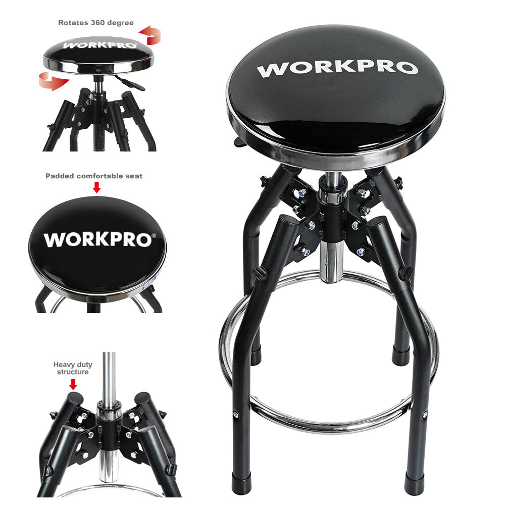 Workpro Bar Stools 360 Degree Swivel Black Chair Heavy Duty