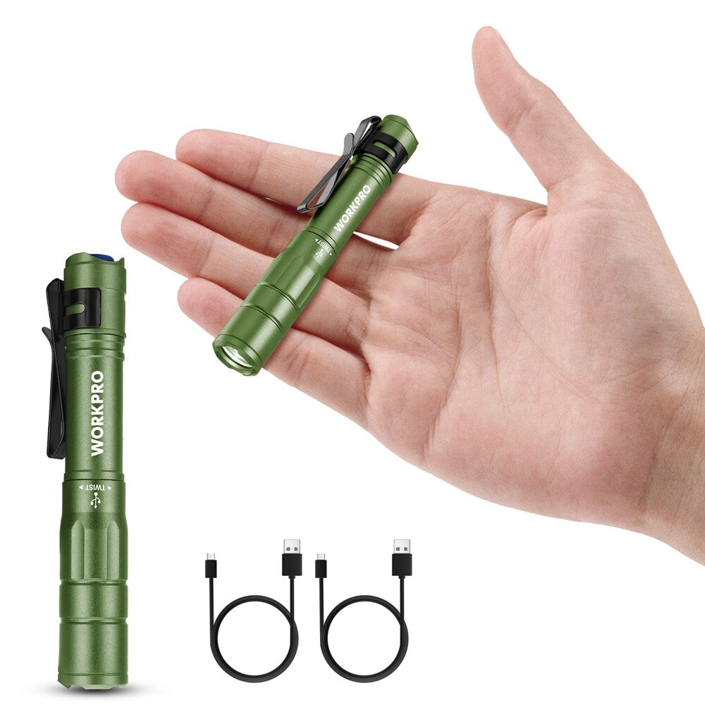 WORKPRO Rechargeable LED Pen Light 2PCS Ultra-Compact Flashlight Mini