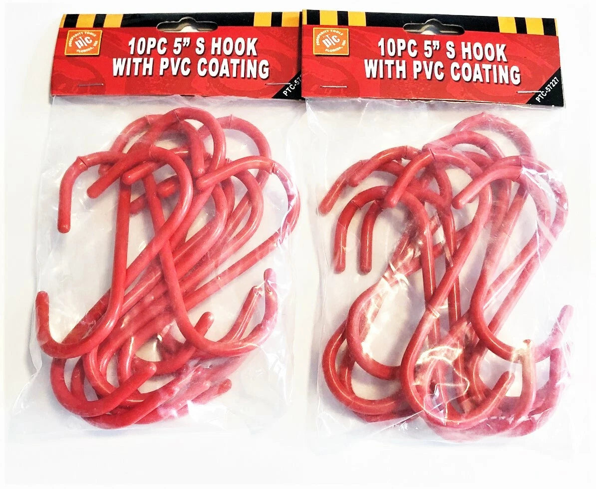20 Red Pvc Coated Metal 5" S Hooks Plant Hangers Bungee Cord Ptc-57227