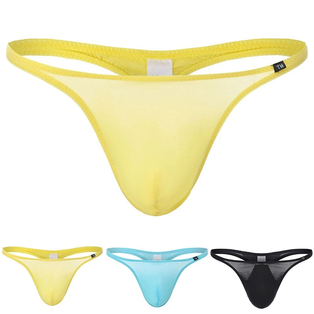 High Elastic Mens Thong Underwear Low Waist Bulge Pouch Soft