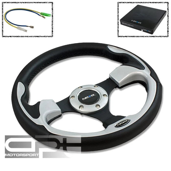 Nrg 320mm 6-hole Racing Steering Wheel Black Leather Silver Trim+horn