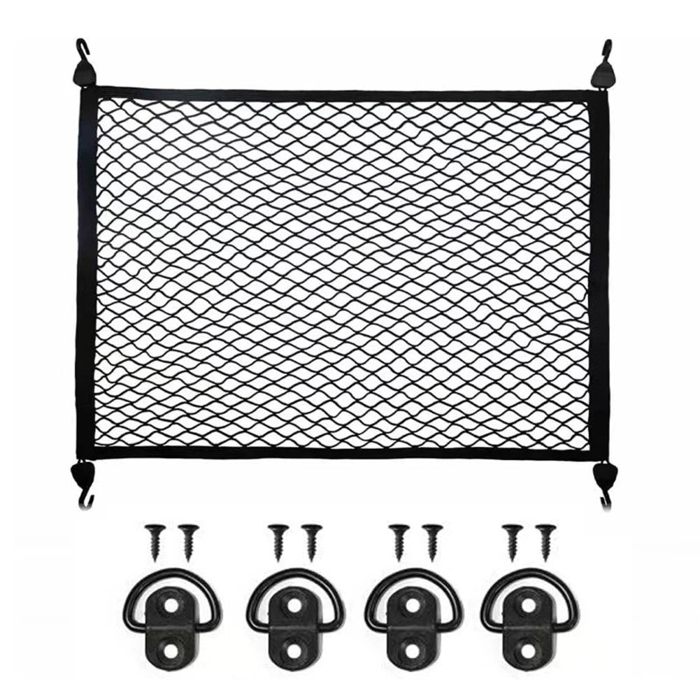 Car Boot Mesh Organizer Net With Mounting Hooks Drings 80x60cm For Suv