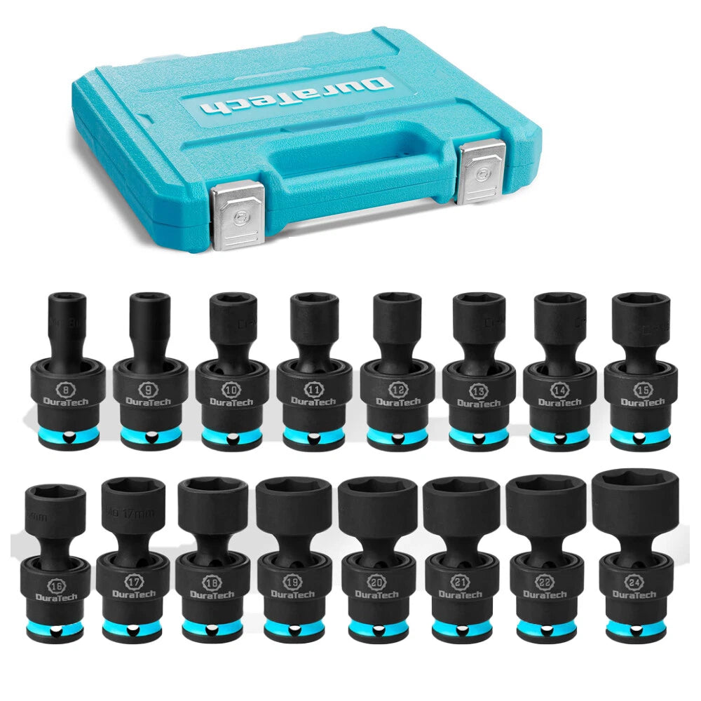 Duratech 3/8" Dr Swivel Socket Set Shallow Universal Impact Metric