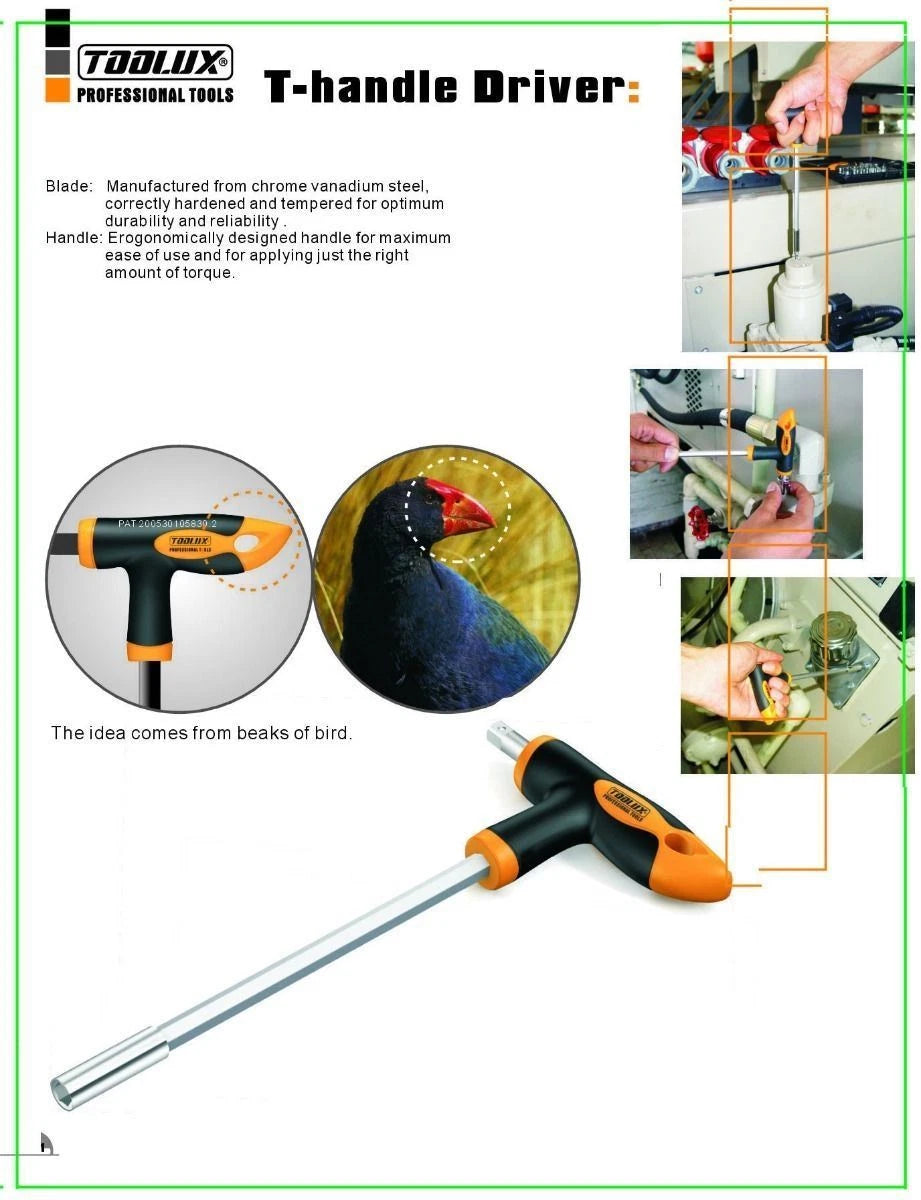 Multi-purpose T Handle + 5-10mm Socket + Adapter 1/4" Dr. Spinner &