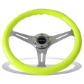 Nrg 35cm Neon Yellow Wood Grain Grip Chrome Spoke Steering Wheel