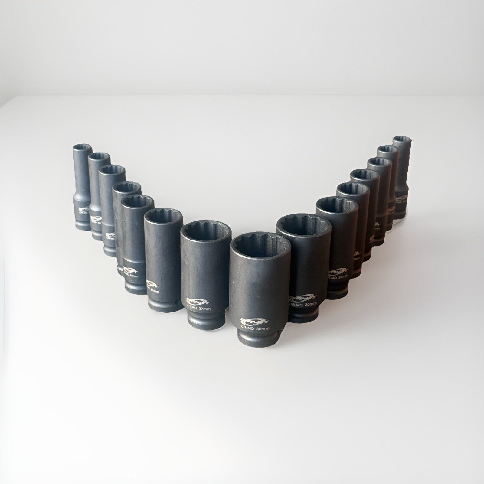 15pcs 1/2” Dr. 12 Point Spindle Axle Deep Impact Socket Set Metric 10-32mm CRMO