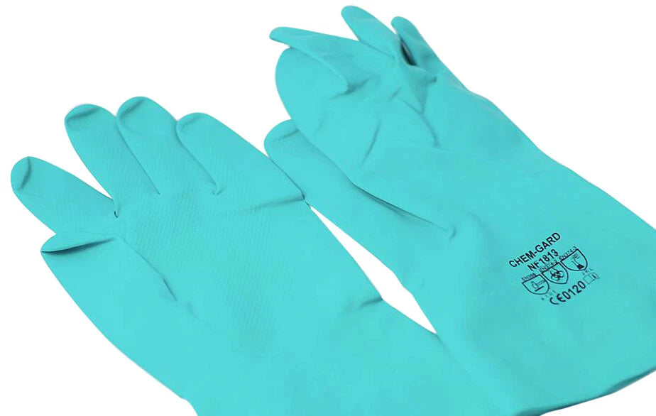 6 Pair High Perform 13"L Chemical Resistant Chem-guard Green Nitrile Gloves L/XL