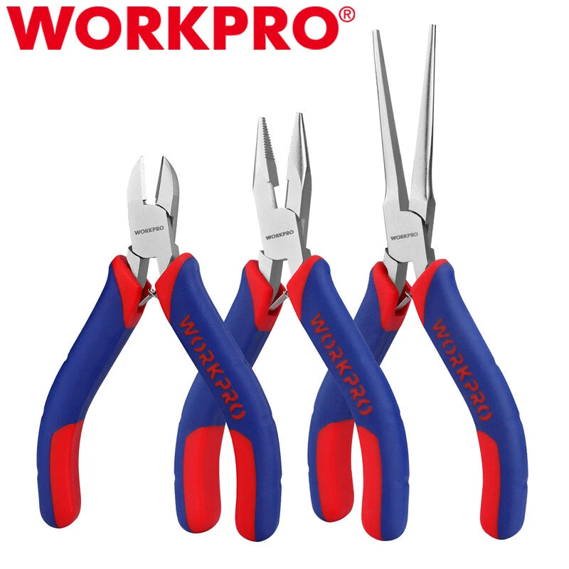 WORKPRO 3PC Mini Plier 4" Diagonal Plier 5" Long Nose Plier 6" Needle Nose Plier