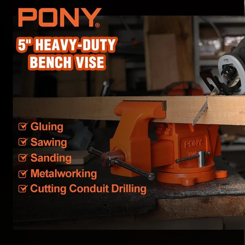 Pony 5-in Heavy-duty Bench Vise Utility Combination Pipe Vise Swivel