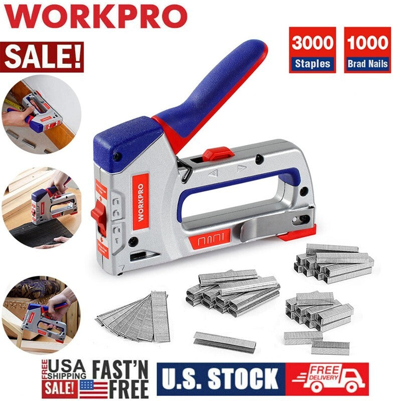 WORKPRO 4-in-1 Heavy Duty Staple Gun Kit Manual Brad Nailer w/4000