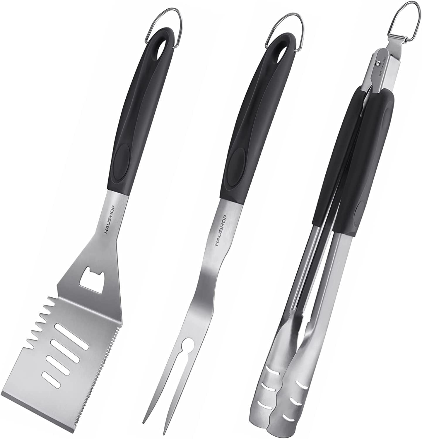 HAUSHOF Large Grill AccessoryHeavy Duty BBQ Set Barbecue Utensils Tool Kit 3PCS