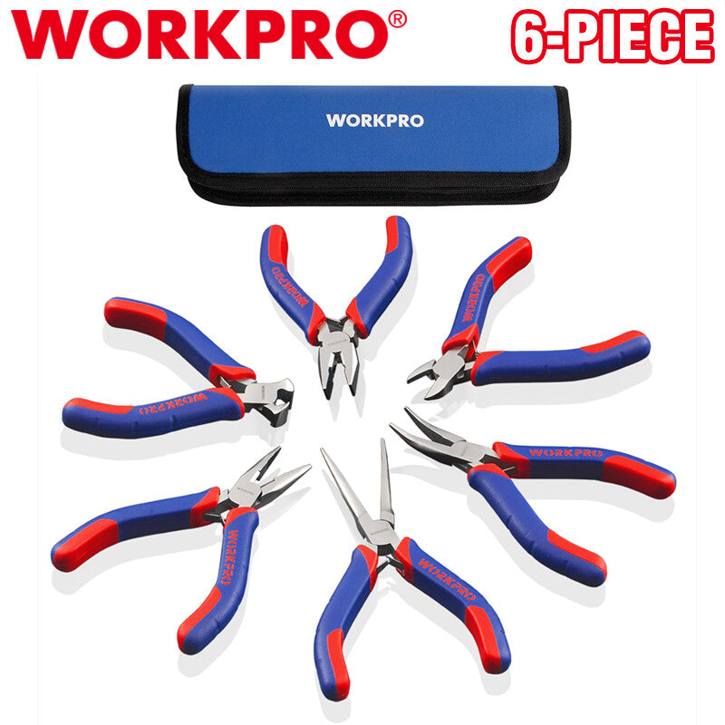 Workpro 6pieces Mini Plier Set Diagonal Long Nose Bent Nose Linesman
