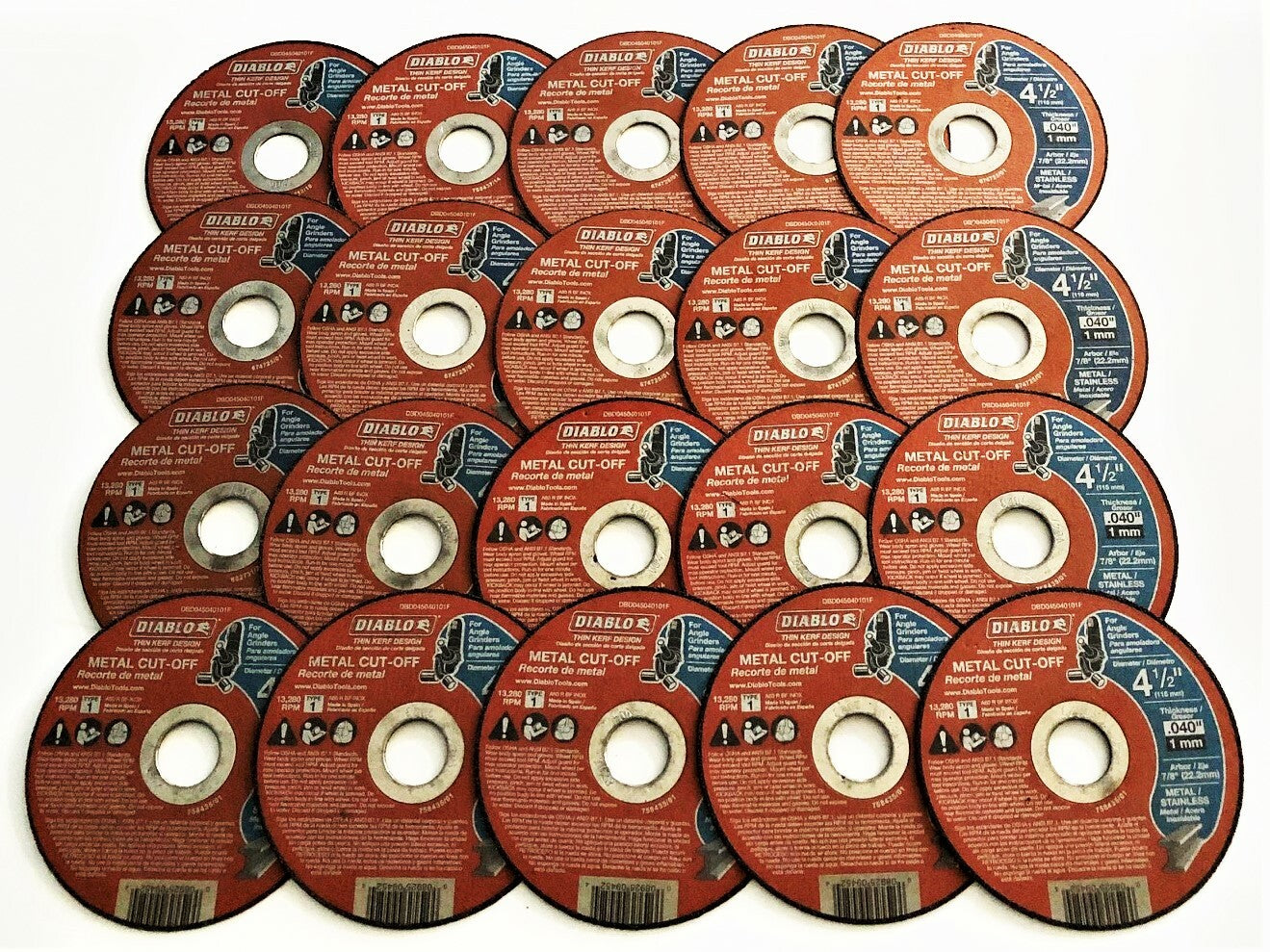 25 DIABLO 4-1/2" X .040" THIN KERF METAL/STAINLESS ANGLE GRINDER CUT-OFF WHEELS 