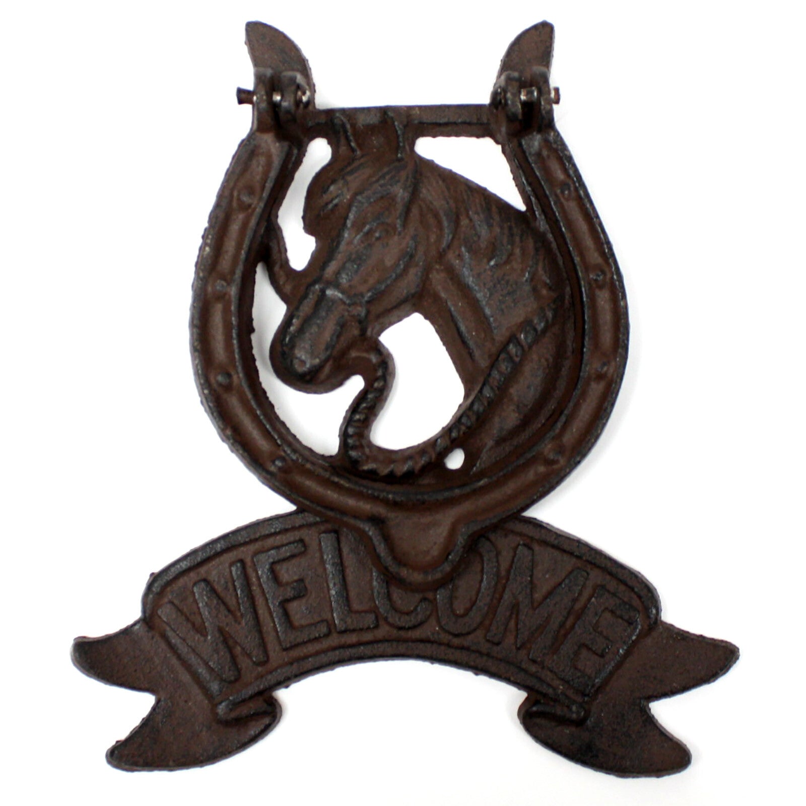 Welcome Horse Shoe Cast Iron Door Knock Western Rustic Metal Look Knocker