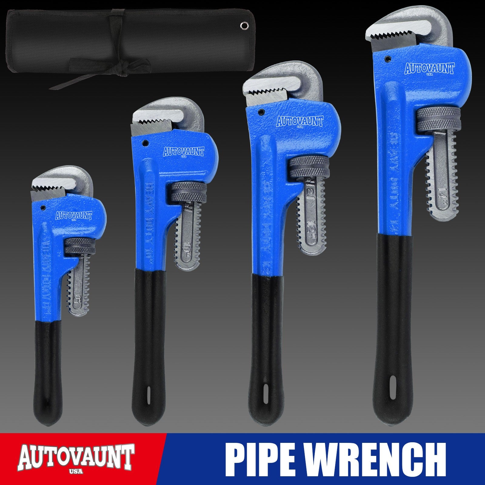 4PC Heavy Duty Pipe Wrench Set Monkey Heat Treated Adjustable 8" 10"