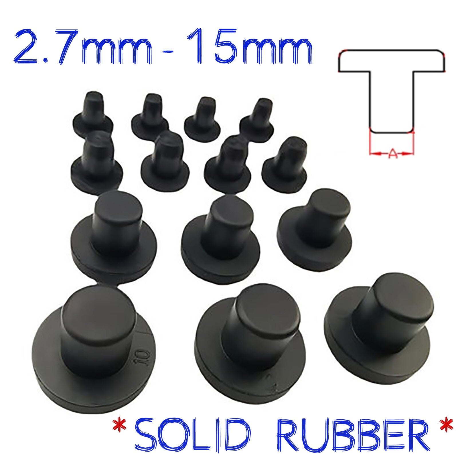 Solid Hole Plug T-Shape Silicone Rubber Seal 2.7mm to 15mm