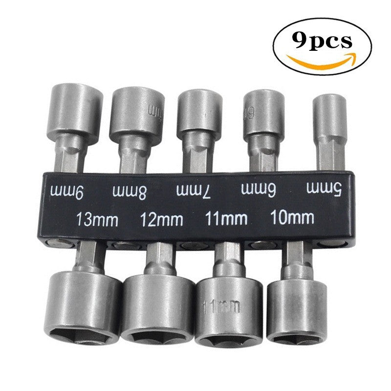 9PC Power Nut Driver Bit 1/4" Hex 5-13MM Socket Wrench Drive by Drill