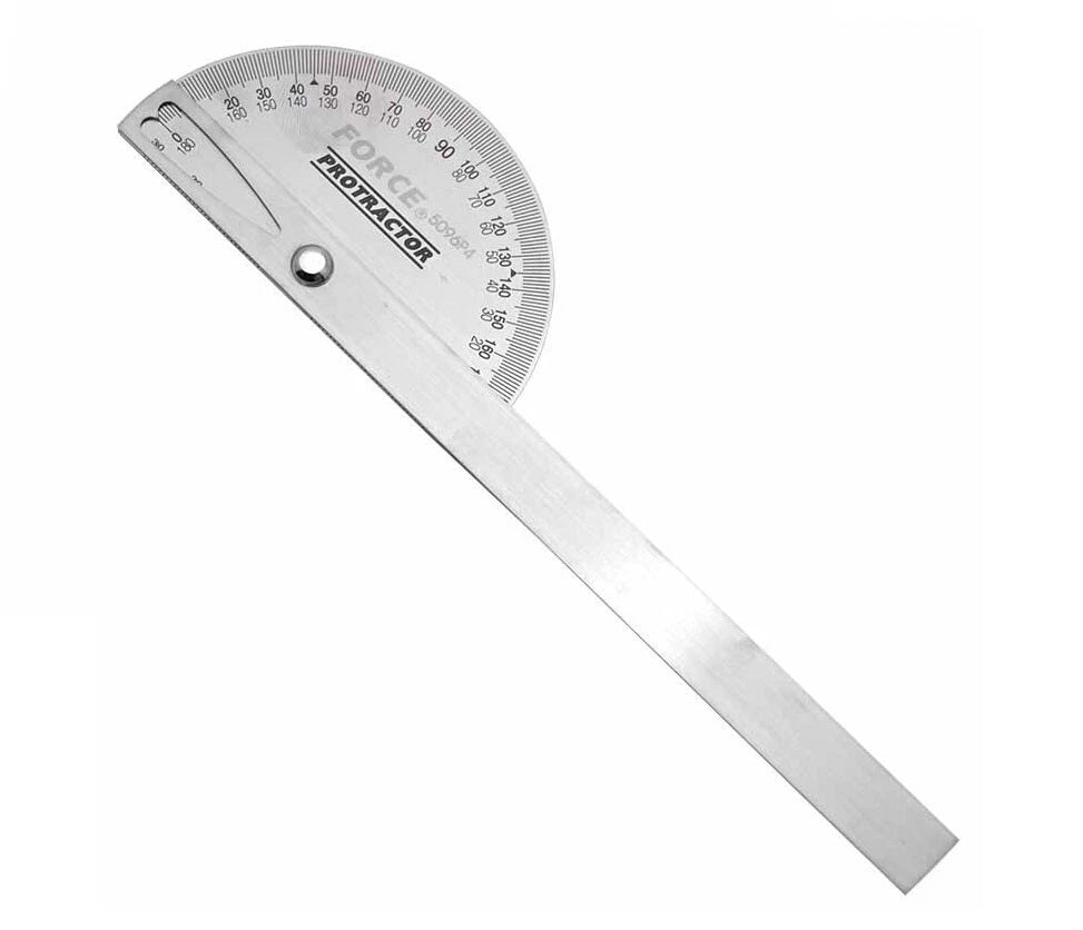 Force 5096P4 Stainless Steel Protractor 8"/200mmL 180 Degree Angle Finder