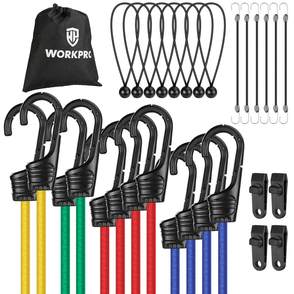 30-Piece Bungee Cords Assortment Includes 10" 18" 24" 32" 40