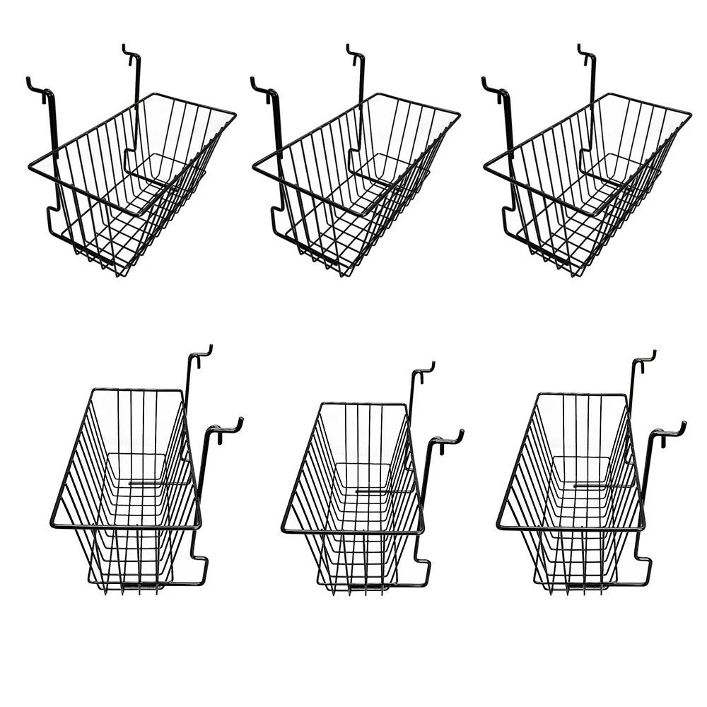 12inx6inx6in Black Metal Wire Slatwall Gridwall Pegboard Deep Basket