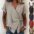 Womens Polyester Short Sleeve Shirt V Neck Tie Front For Beach Yoga