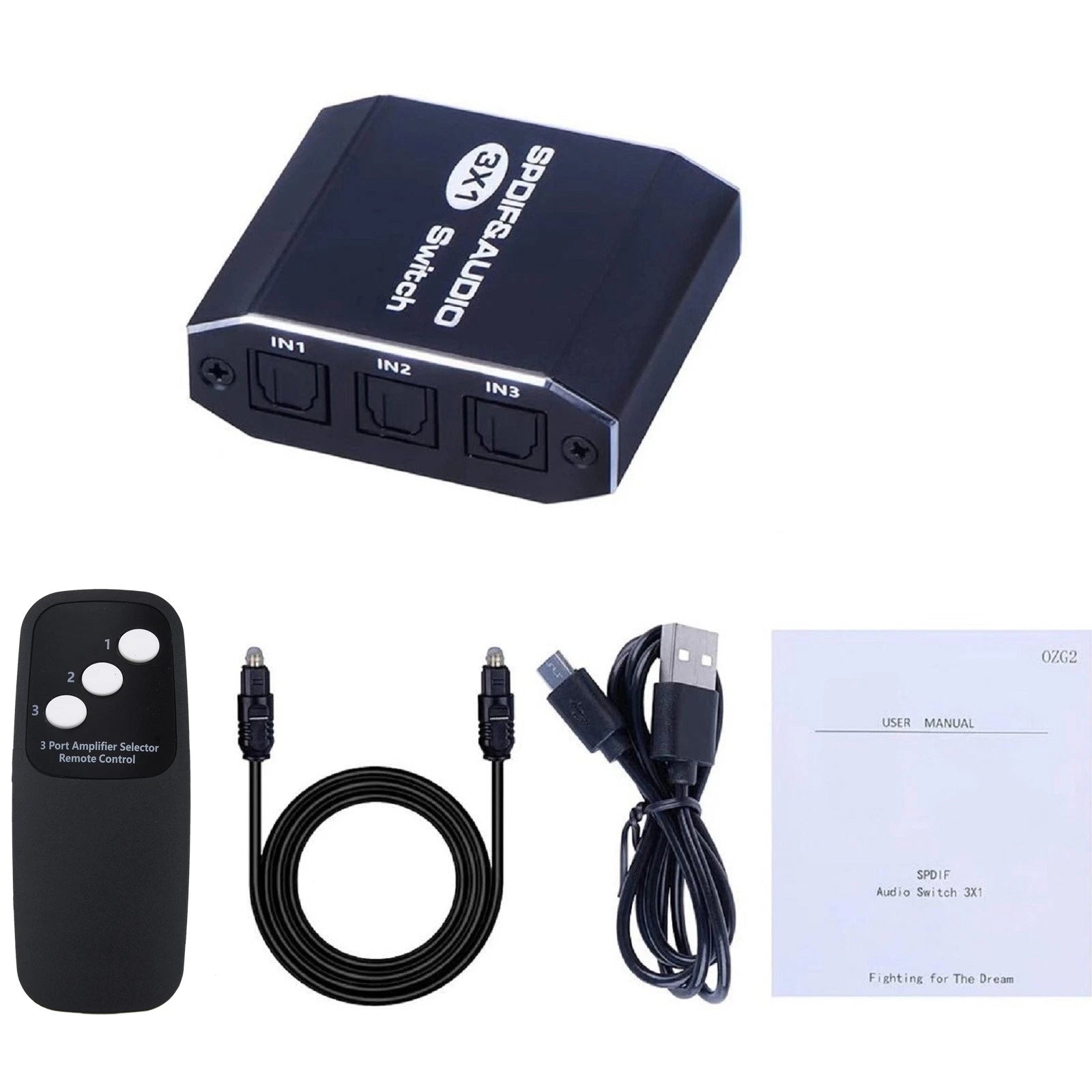 3 In 1out Aluminum Optical Digital Audio Splitter Remote Control