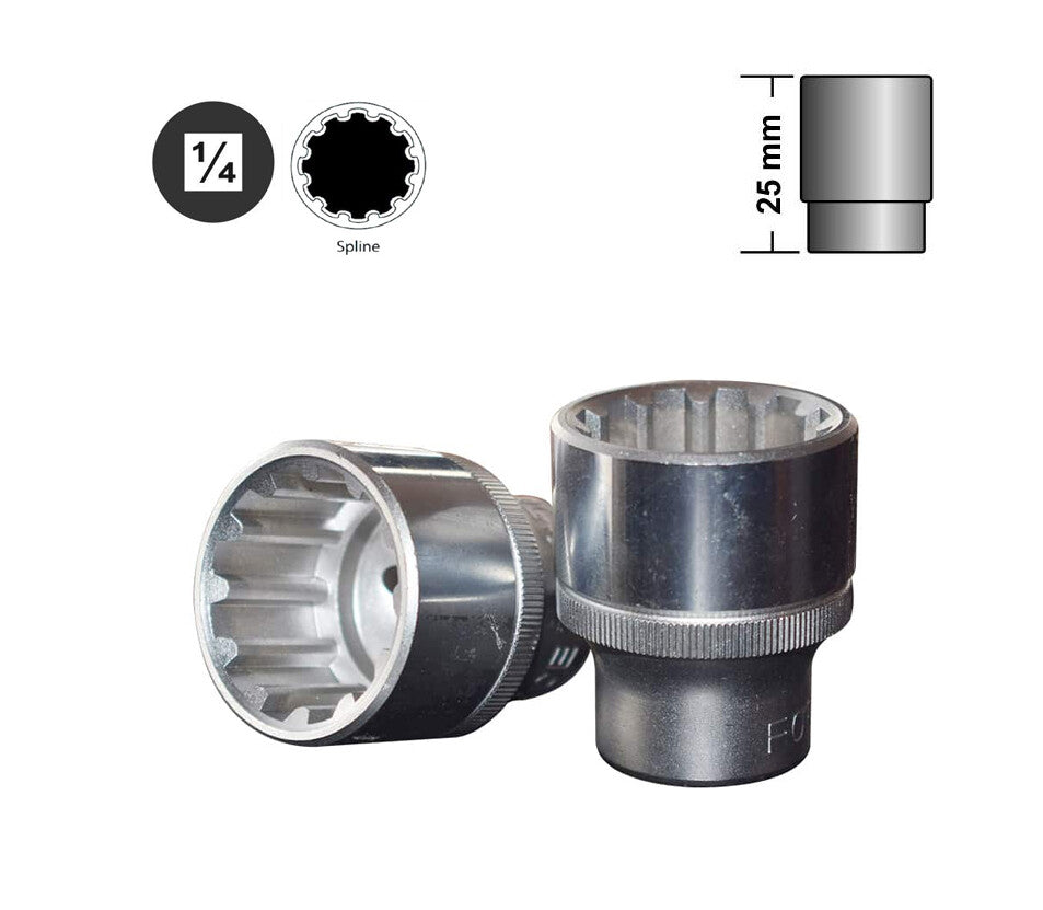 Force 1/4" Dr. 12PT Spline Female Socket Multi-Tooth Gear Lock Profile