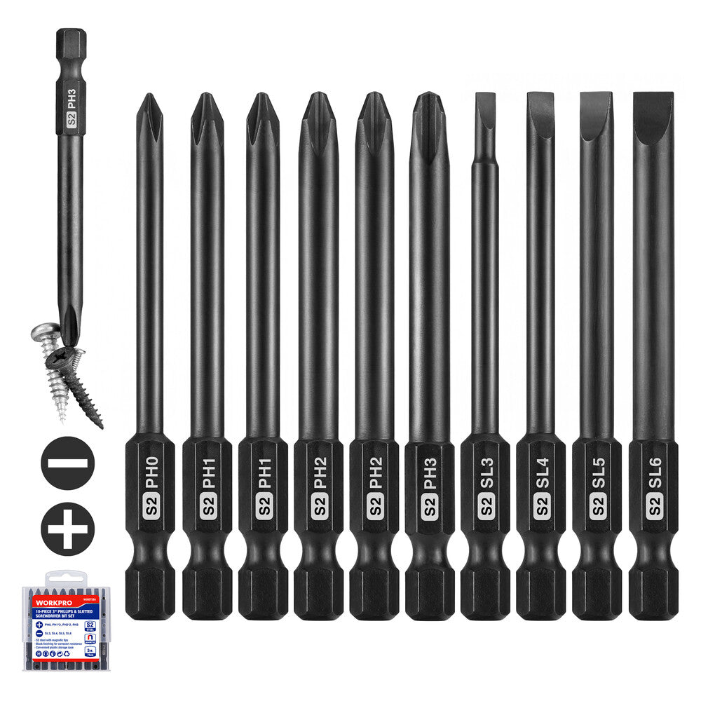 WORKPRO 10PCS Magnetic Slotted Phillips Screwdriver Bit Set by WORKPRO