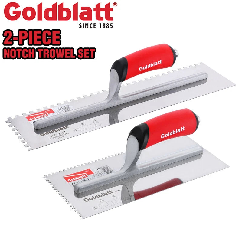 Goldblatt Stainless Steel Notch Trowel Set1/8"x1/8" Square 1/4"x1/4"