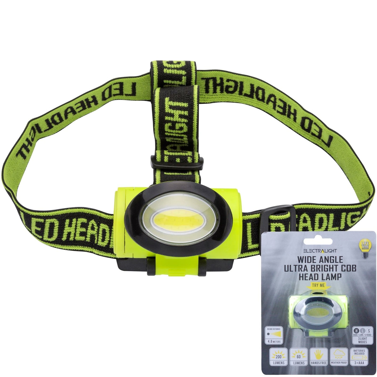 Electralight 200 Lumens Head Torch - Battery Included