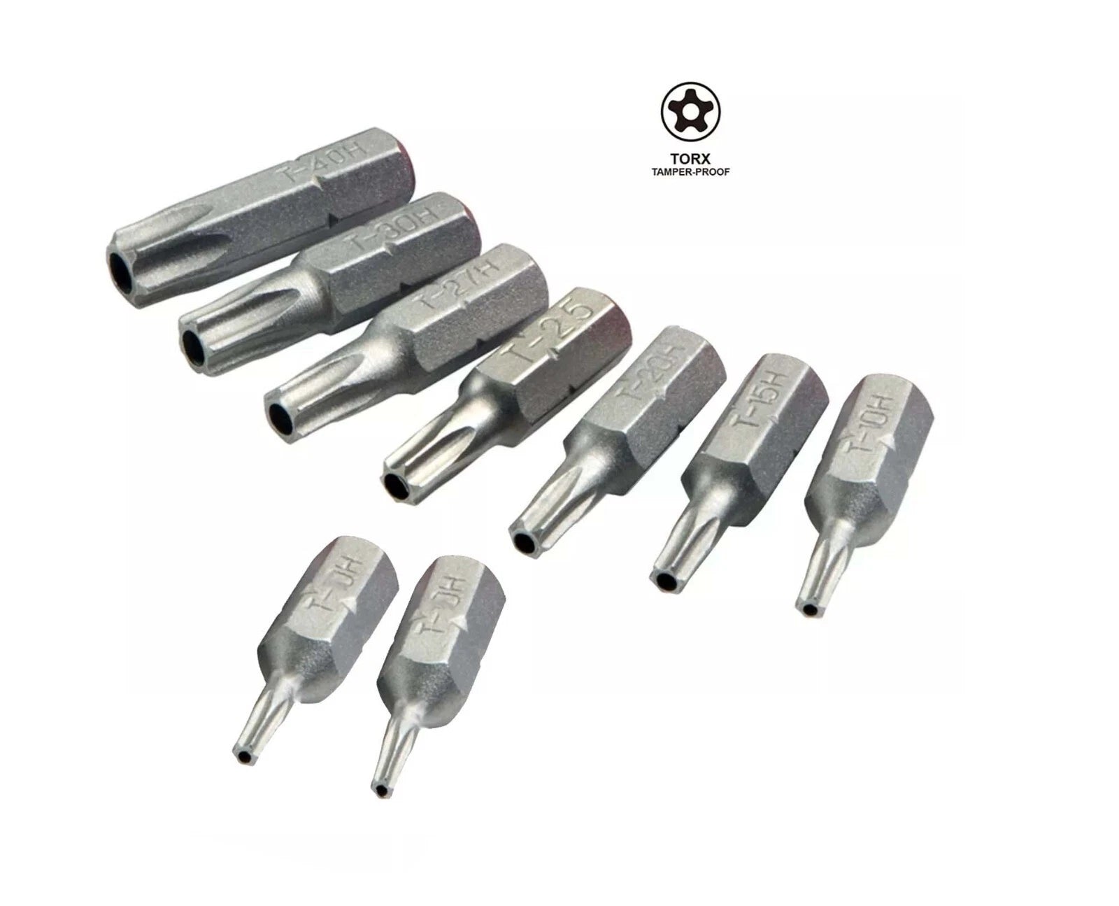 S2 Steel Star Torx Tamperproof Security Bit 1/4" Shank 25mmL T8H-T40H 9pc Set
