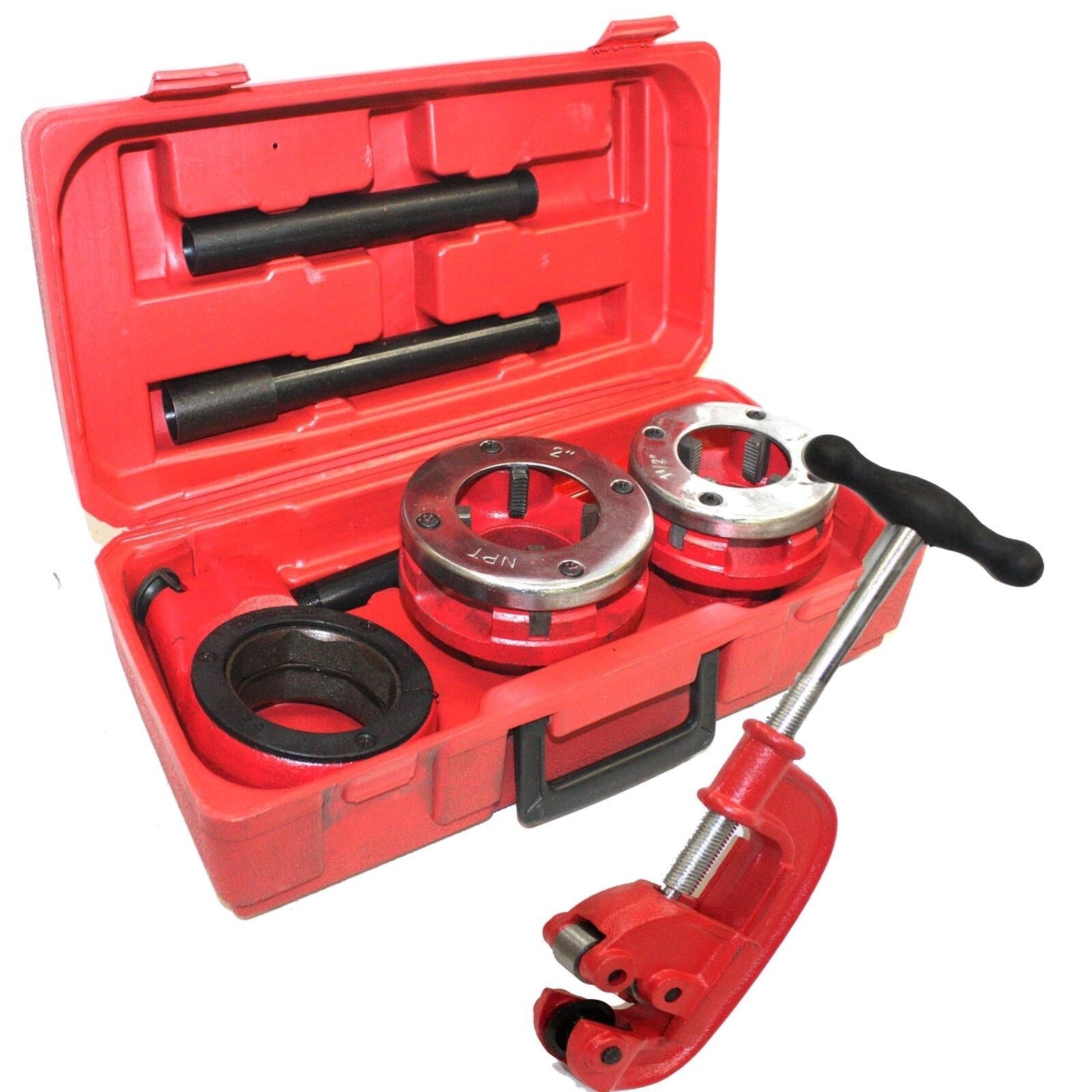 Plumbing Manual Ratchet Type Pipe Threader 1-1/2" & 2" NPT Dies & #2 Pipe Cutter