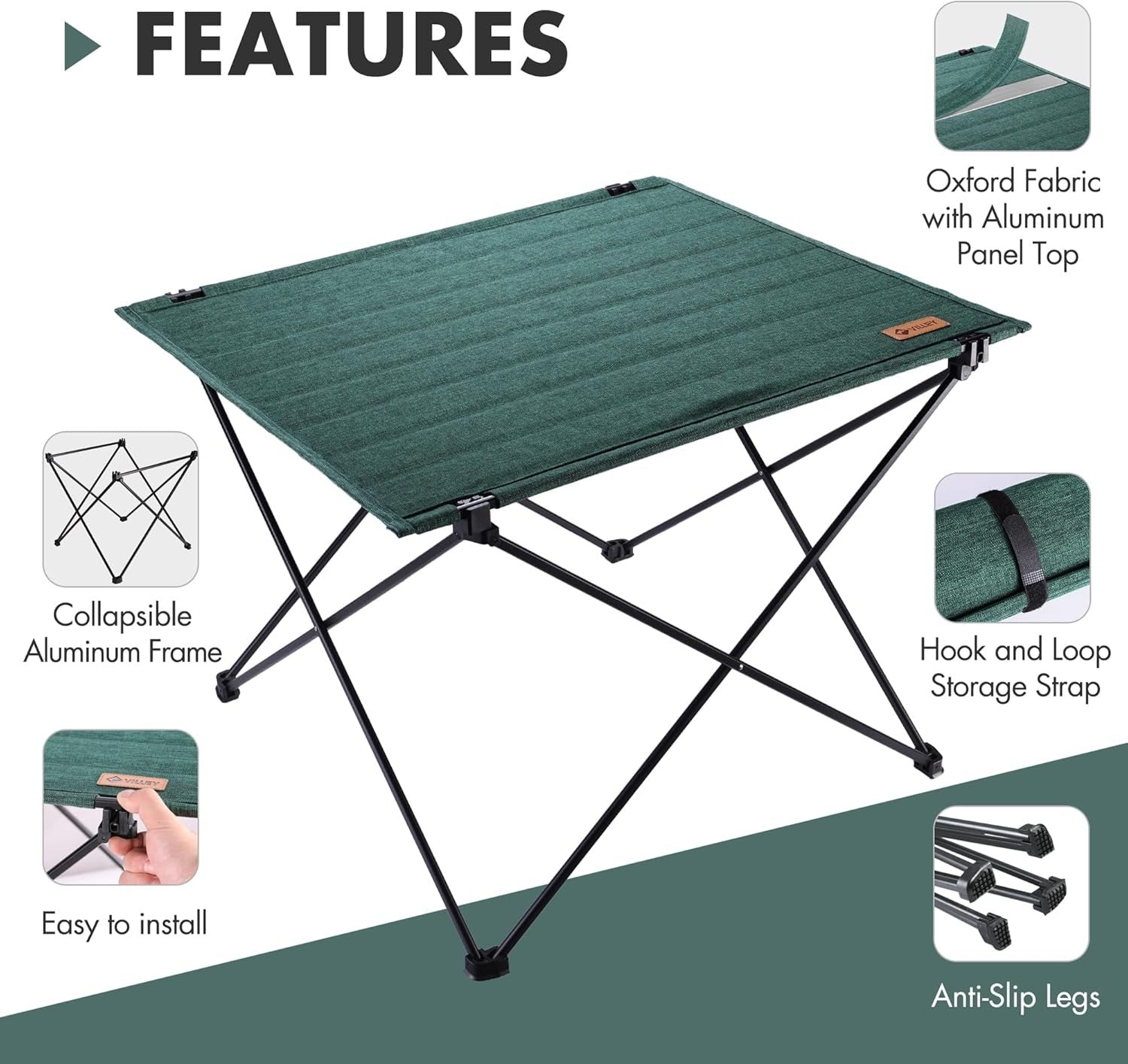 VILLEY Folding Camping Table with Carry Bag for Outdoor, Camping, Picnic, BBQ