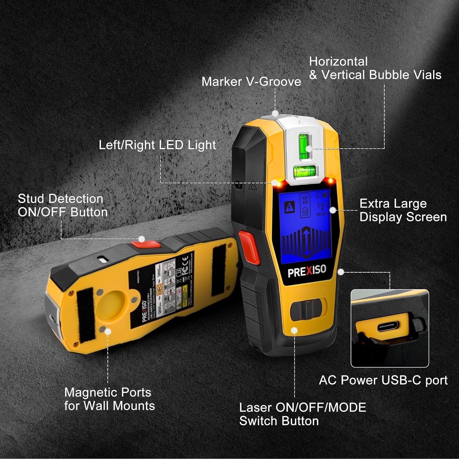 PREXISO 2-in-1 Stud Finder and Laser Level by PREXISO
