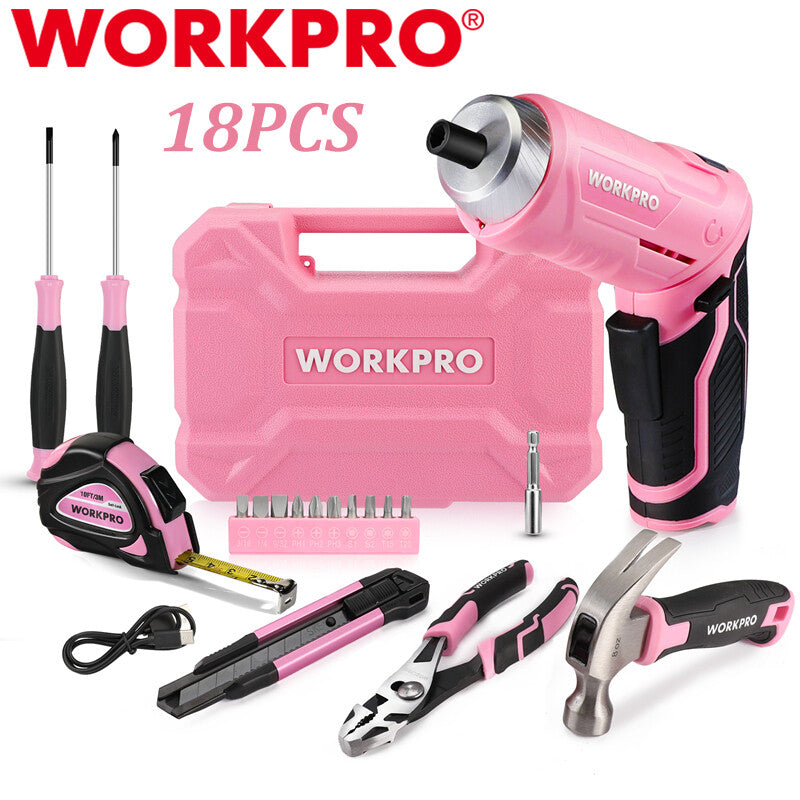 WORKPRO 18PC Electric Cordless Screwdriver Kit Home Tool Household
