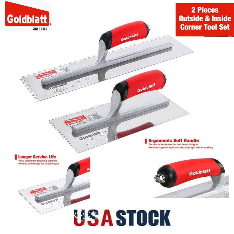 Goldblatt 2-Piece Notch Trowel Set1/8"X1/8" Square 1/4"X1/4" Square