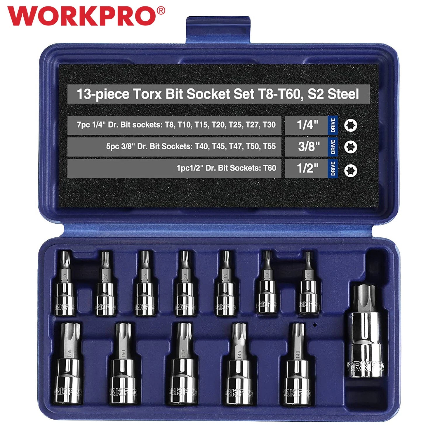 Workpro Torx Bit Socket Set T8-t60 S2 Steel For | Built Supply Co